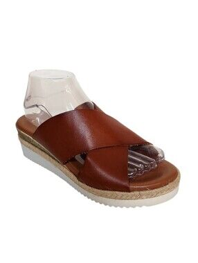 Bertuchi Cognac Leather Criss Cross Slide Sandals Size EU 39